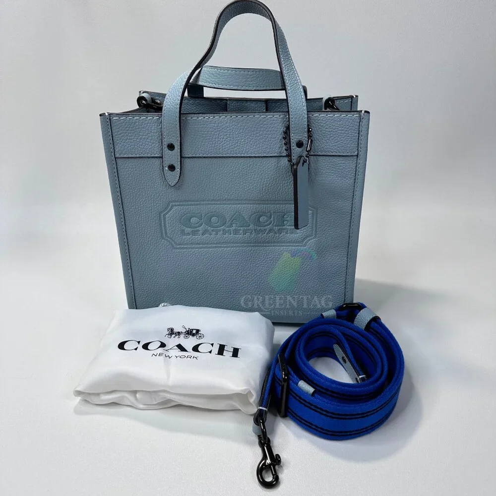 Coach Field Tote 22 In Polish Pebble Leather in Aqua - Picture 1 of 11